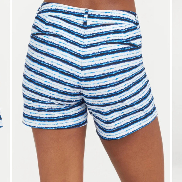 SPANX Sunshine Short 6” blue painted Stripe Golf Boat Beach Swim Trunks Large - Picture 3 of 11